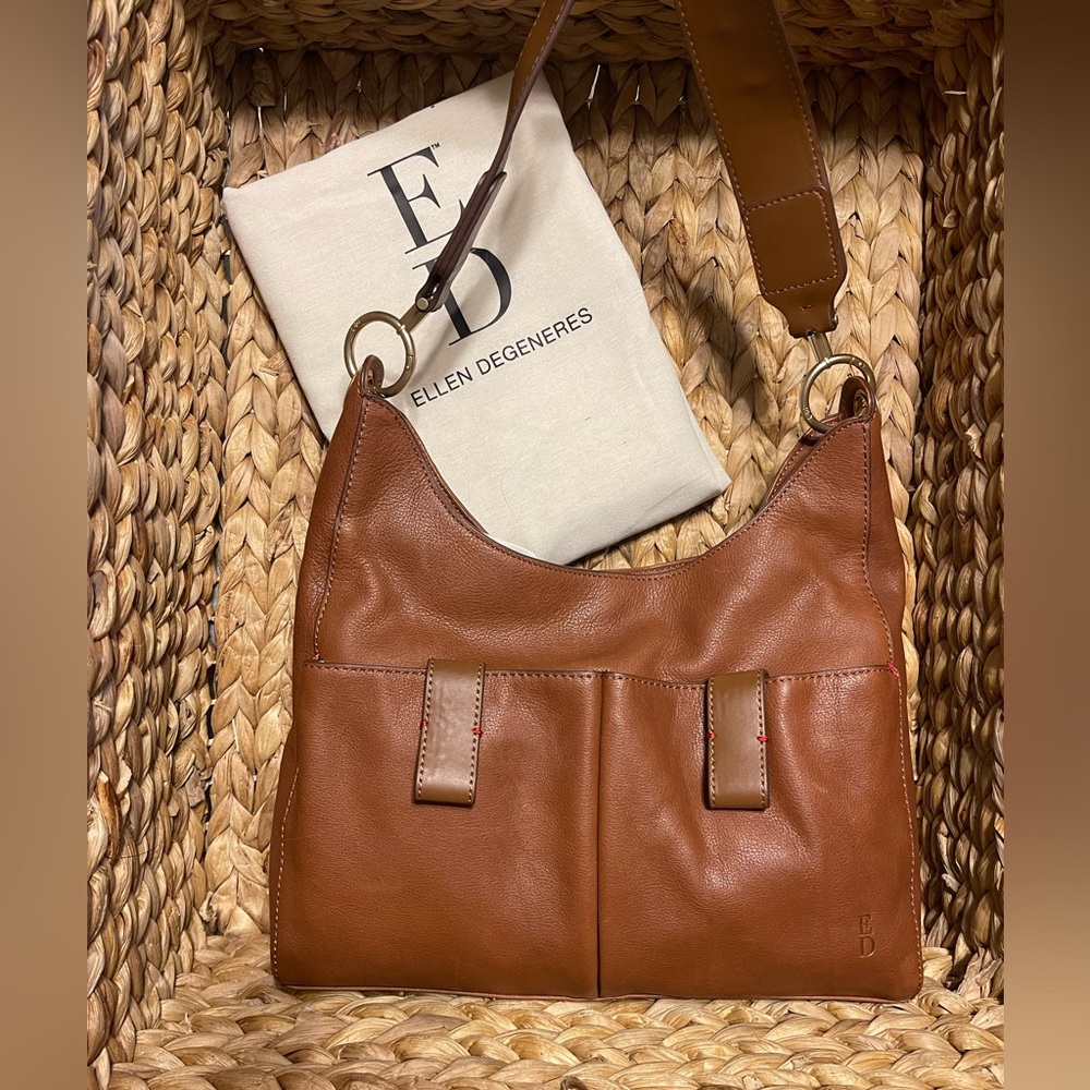Ellen Degeneres Brown Leather Shoulder Bag Purse - Cute Faux Leather Strap NWOT